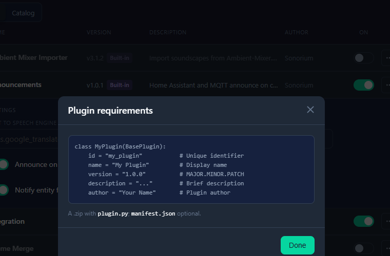 Plugin requirements