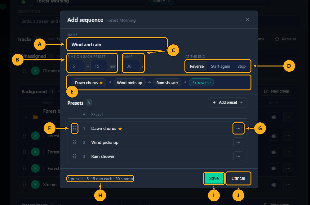 The Add sequence window