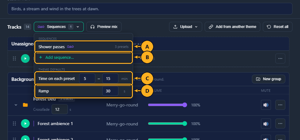 The Sequences menu