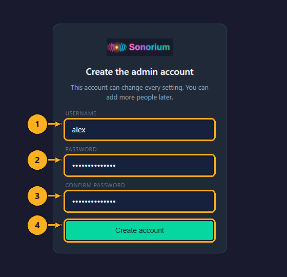 Create the admin account