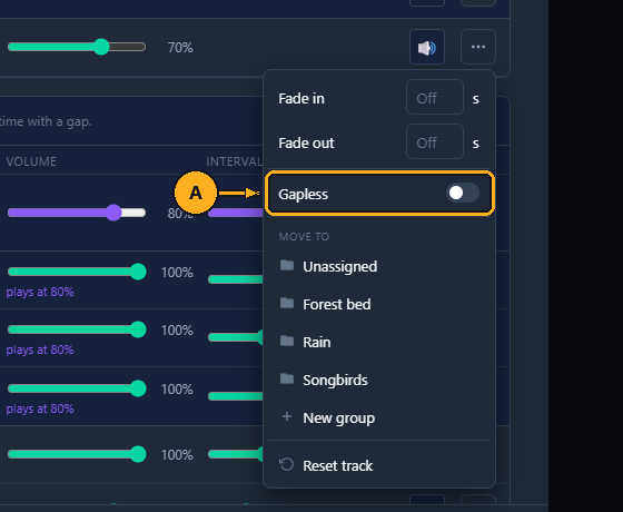 A Background track's menu