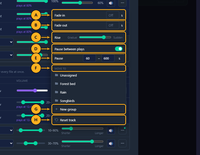 An Ebb & Flow track's menu
