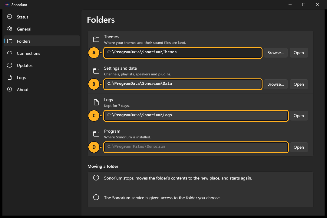The Folders page