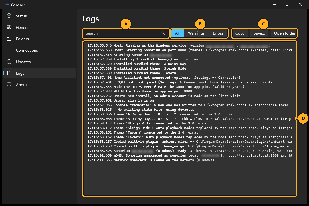 The Logs page