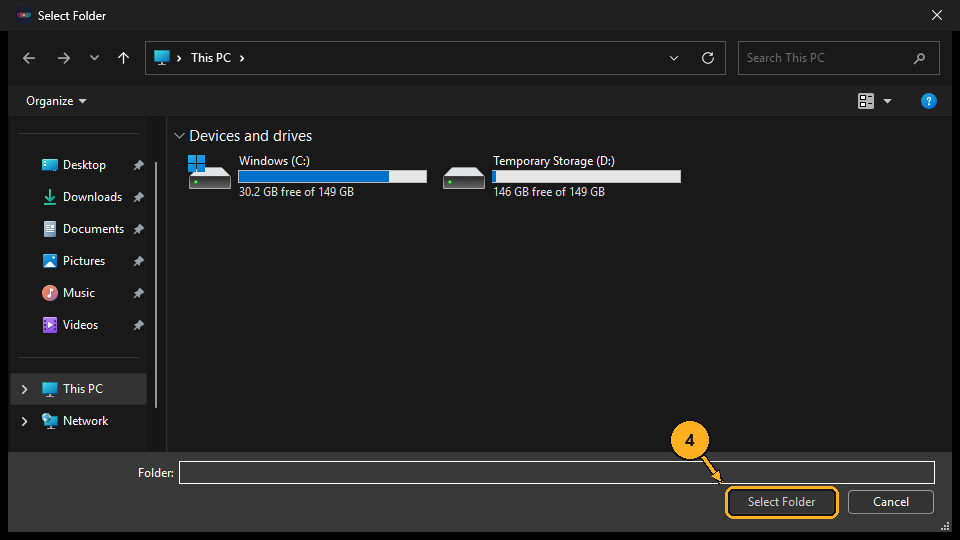 Choose the folder, then Select Folder