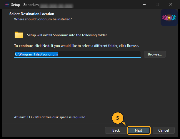 The install folder, then Next