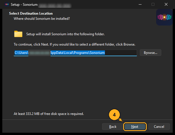 The install folder, then Next