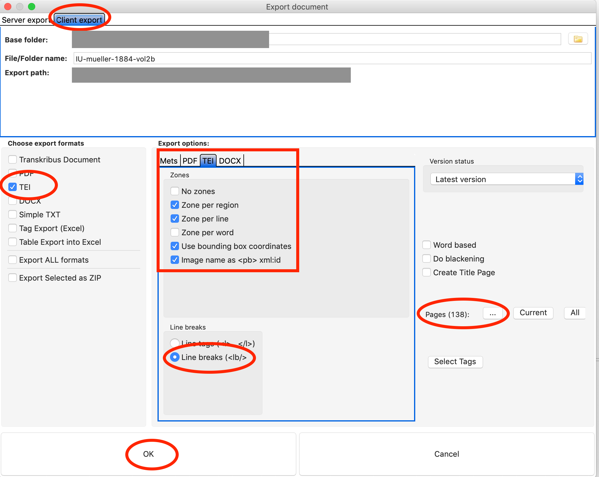 Export Document Options