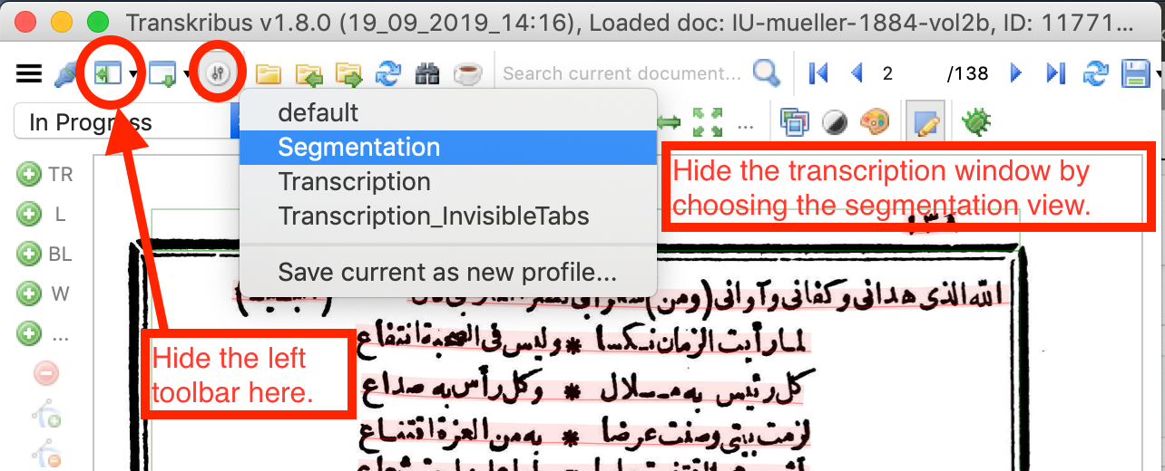 Hide panels in Transkribus
