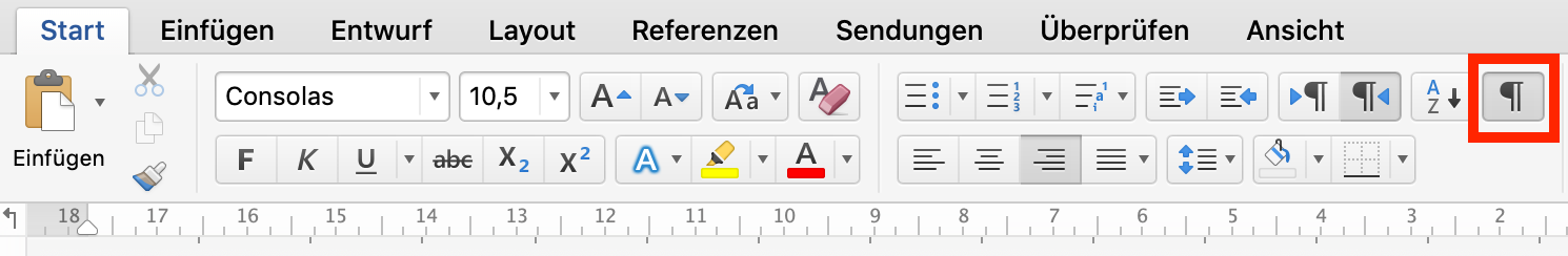 Show formatting characters in Word