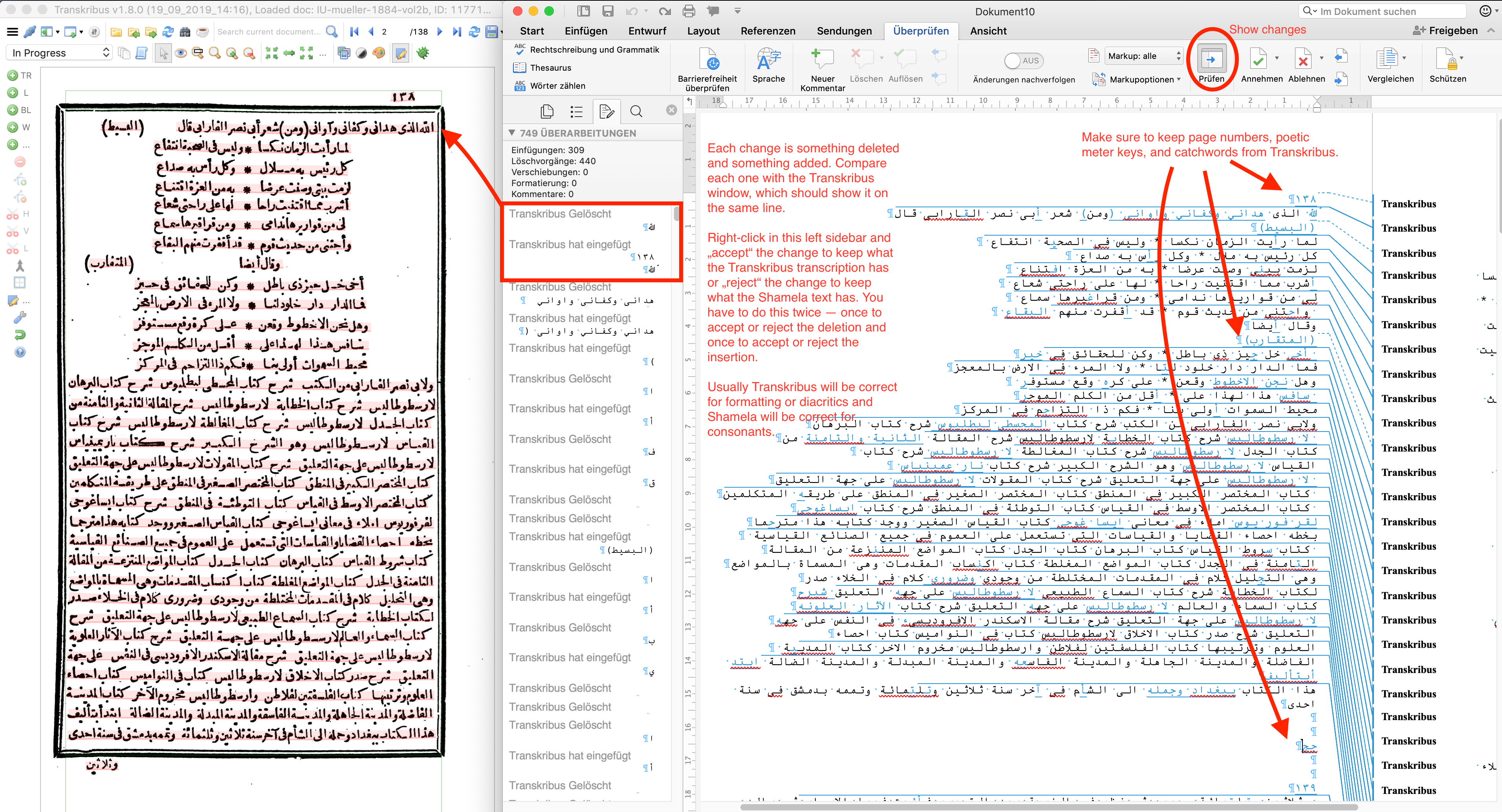 Compare transcriptions in Word