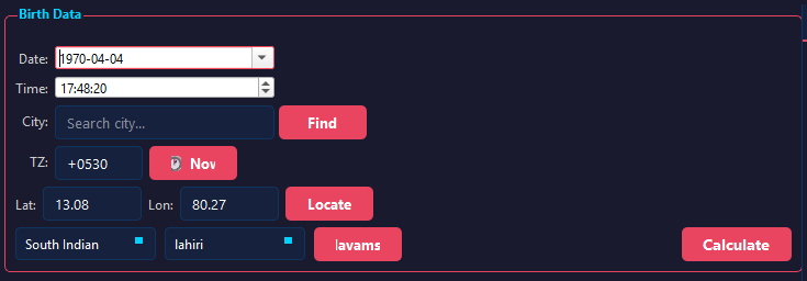AI Main Tab — Birth Data Form