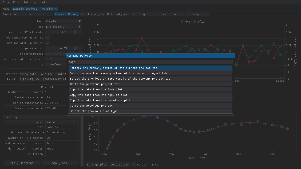 The Command palette window