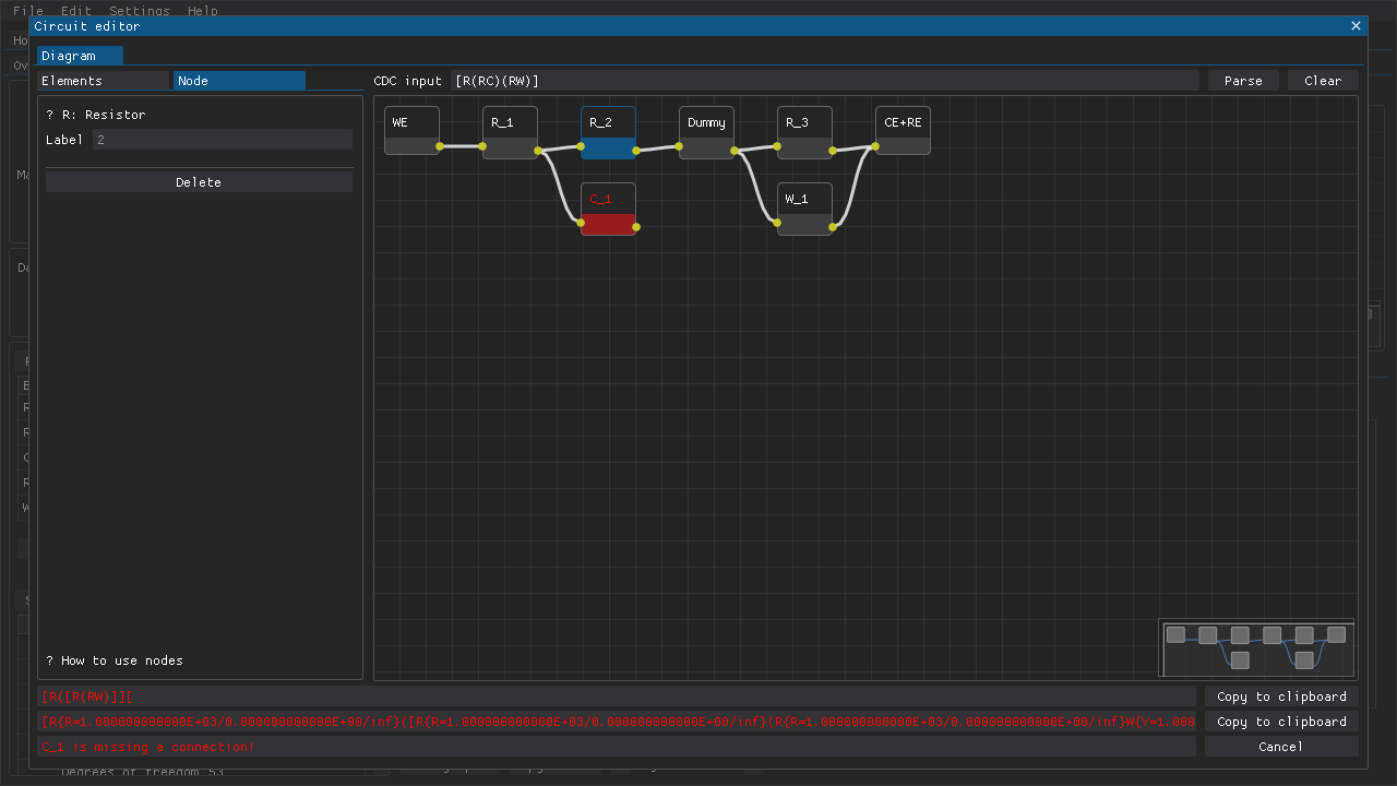 Example of a status message for an invalid circuit (e.g., missing connection)