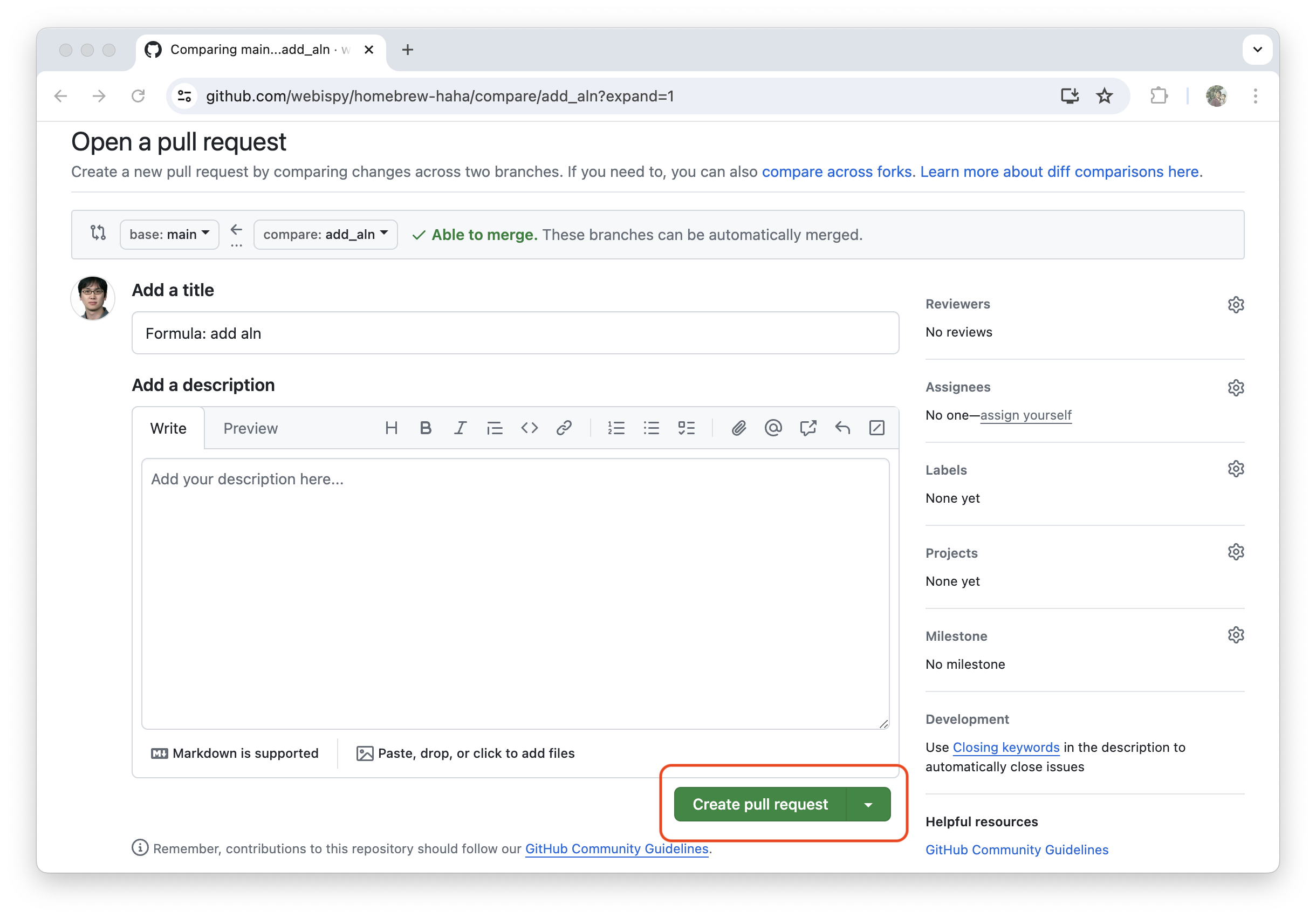 Github - Open a pull request