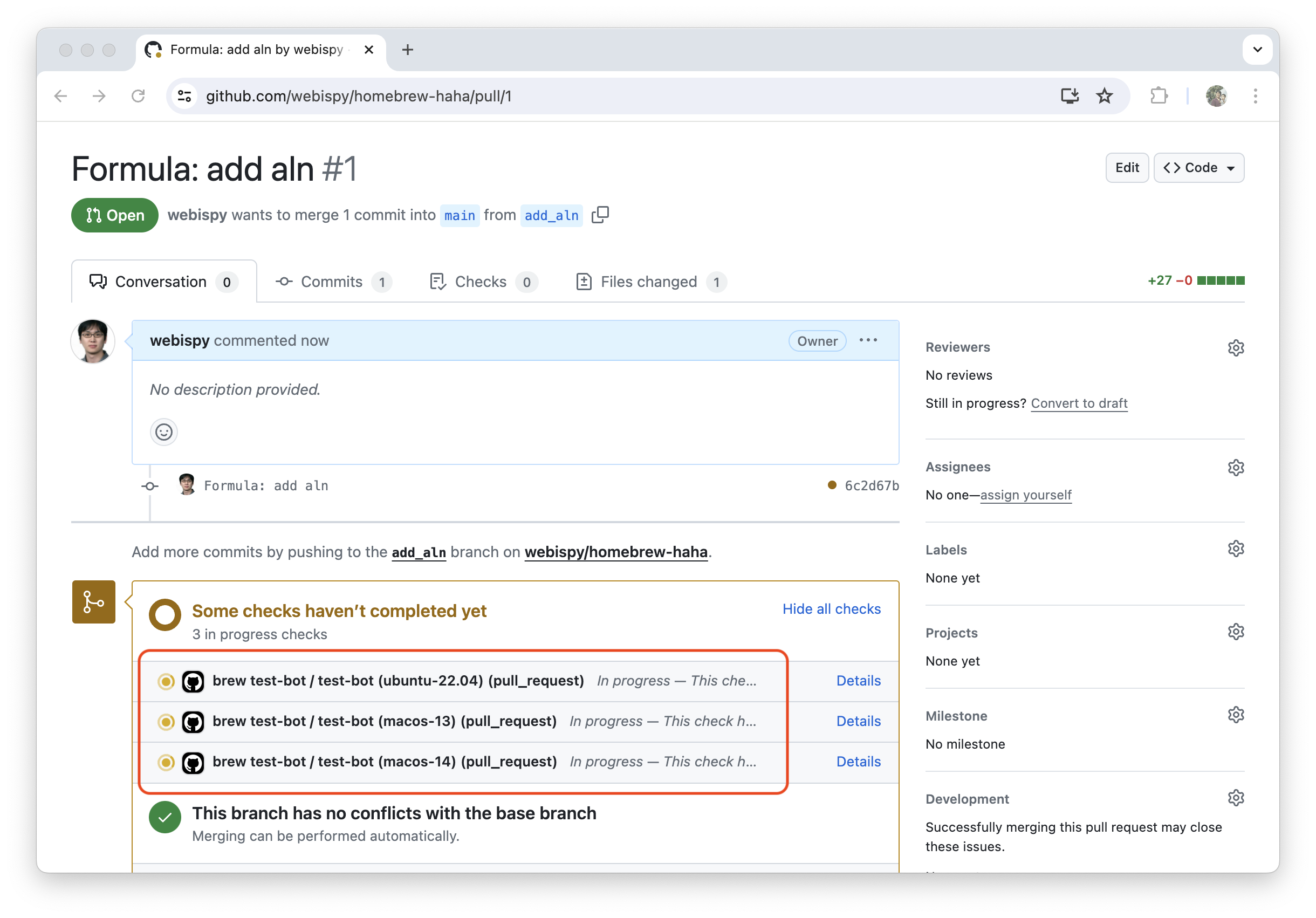 Github - Pull request CI running