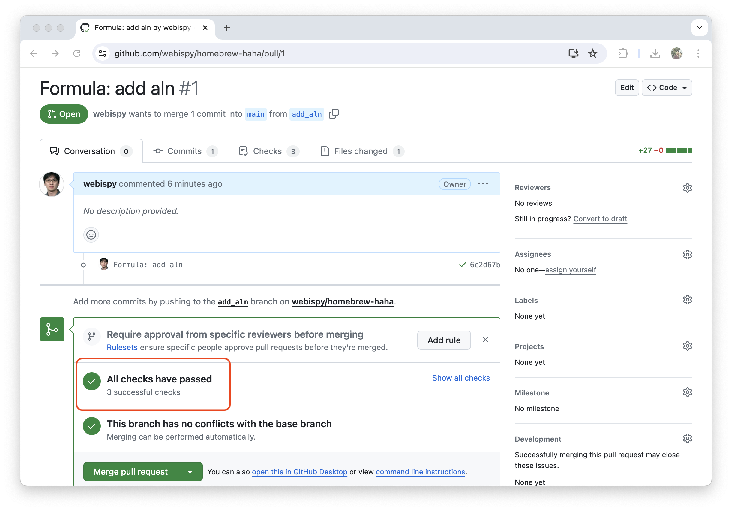 Github - Pull request CI success