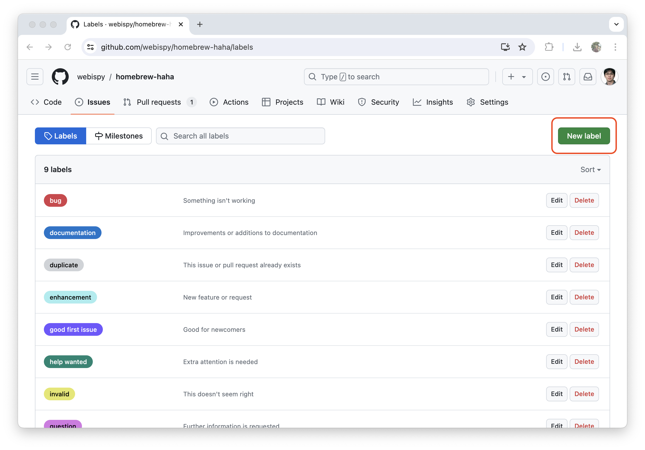 Github - New label