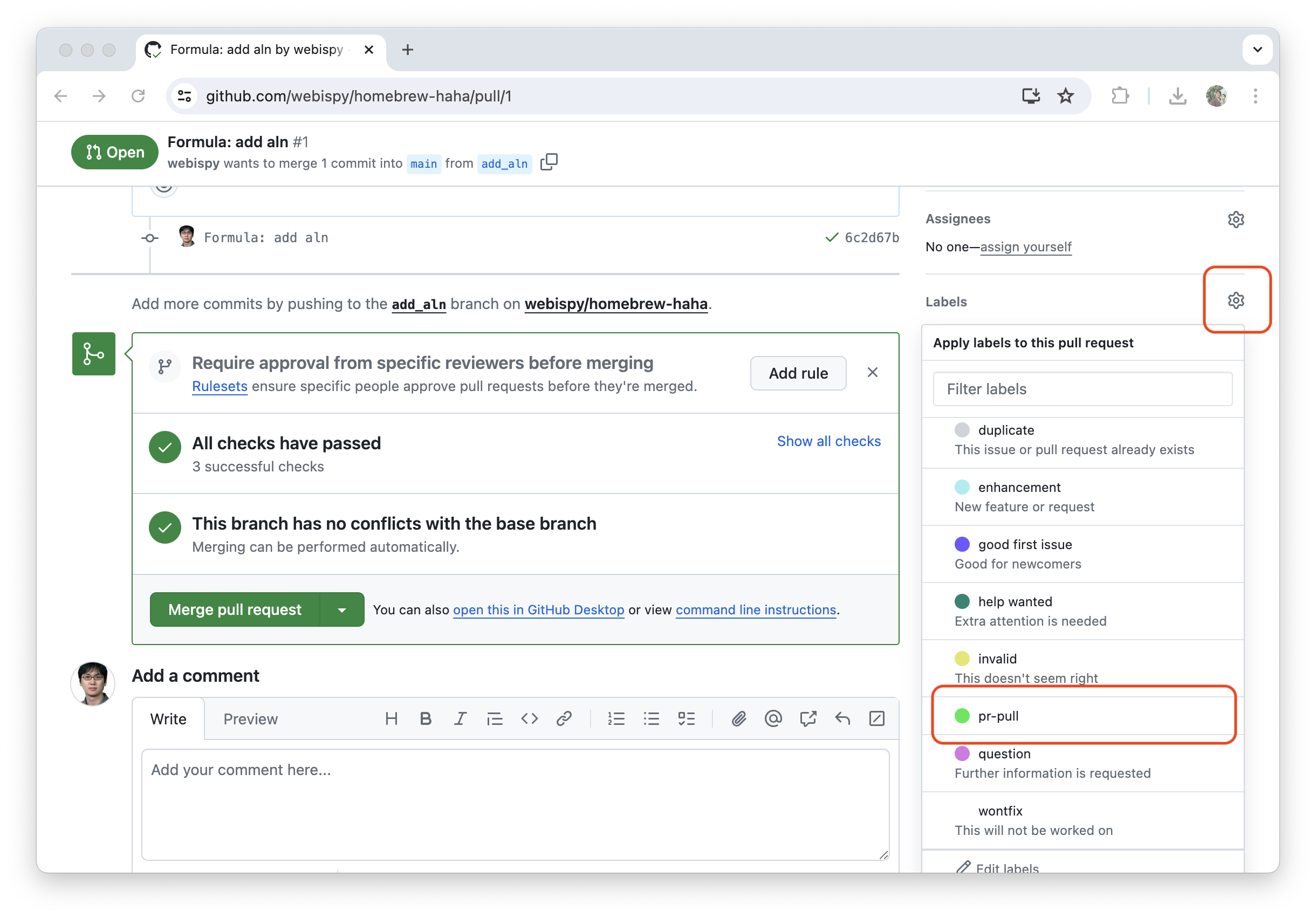 Github - Pull request - Label select
