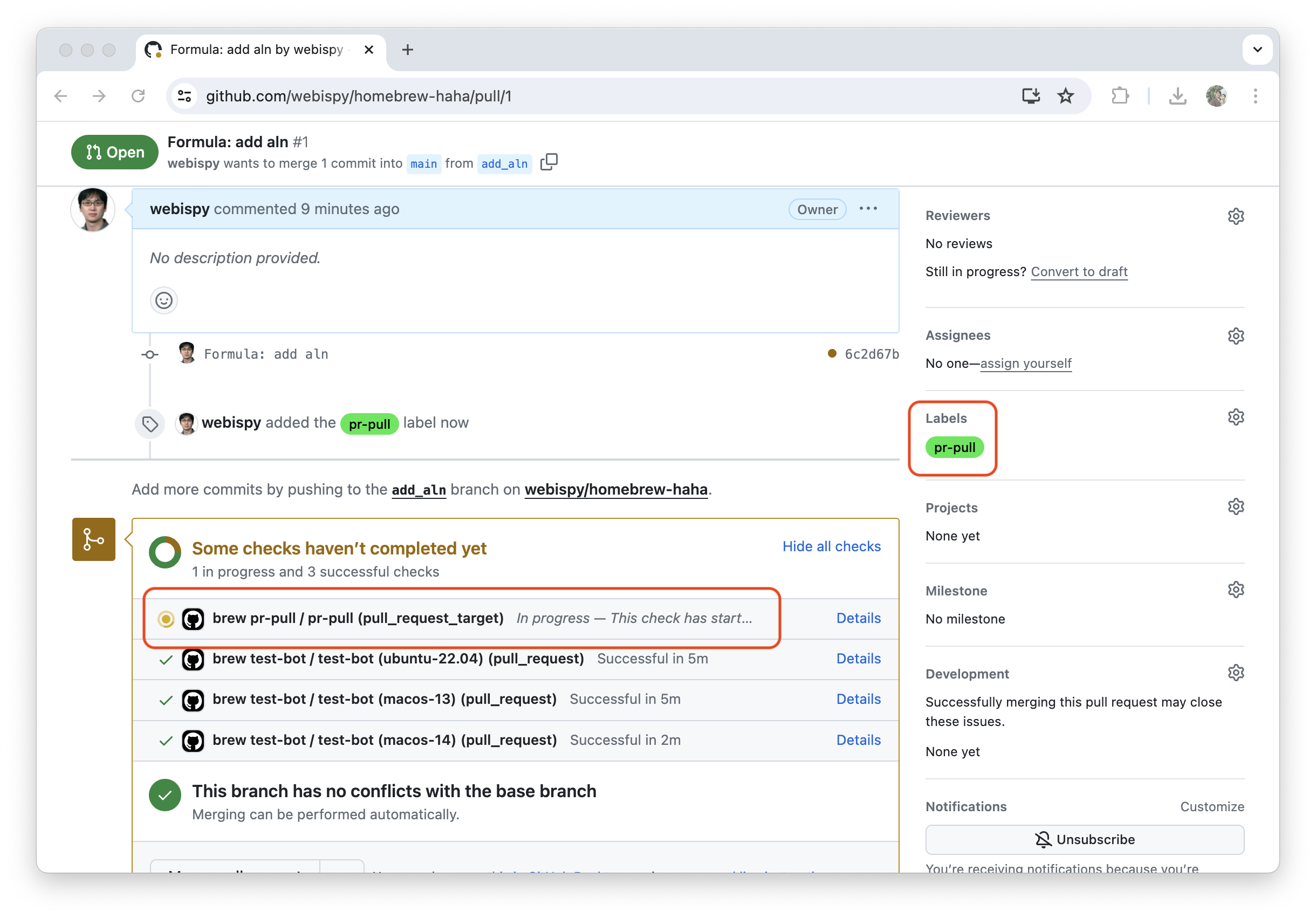 Github - Pull request - New workflow run