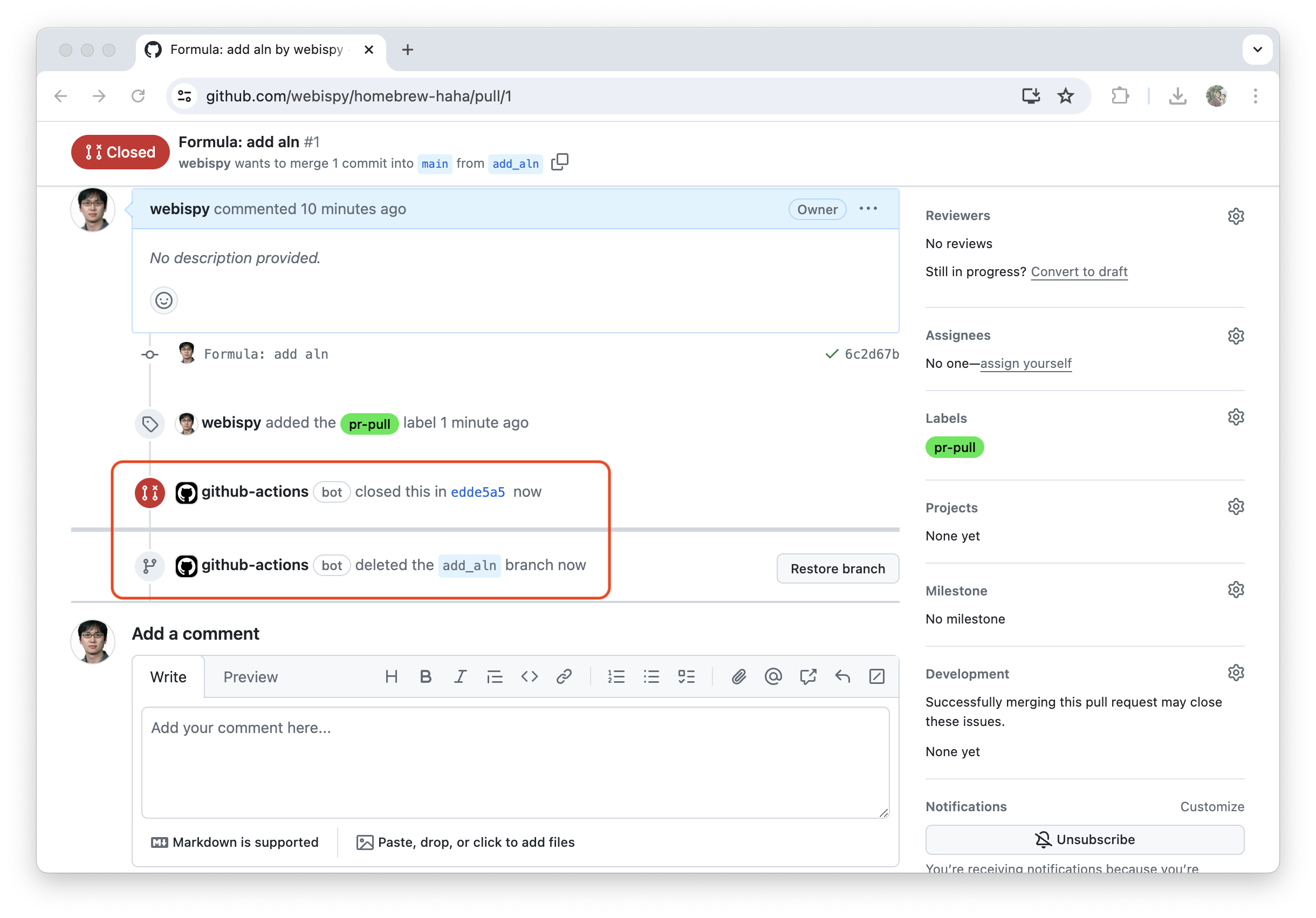 Github - Pull request - Auto closed