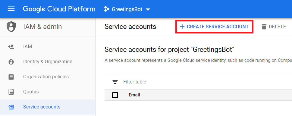 Create Service Account