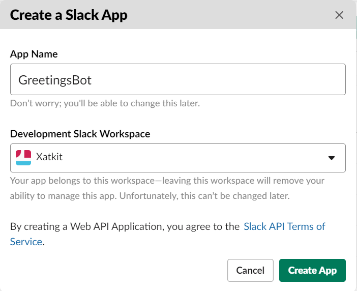 Create GreetingsBot Slack App