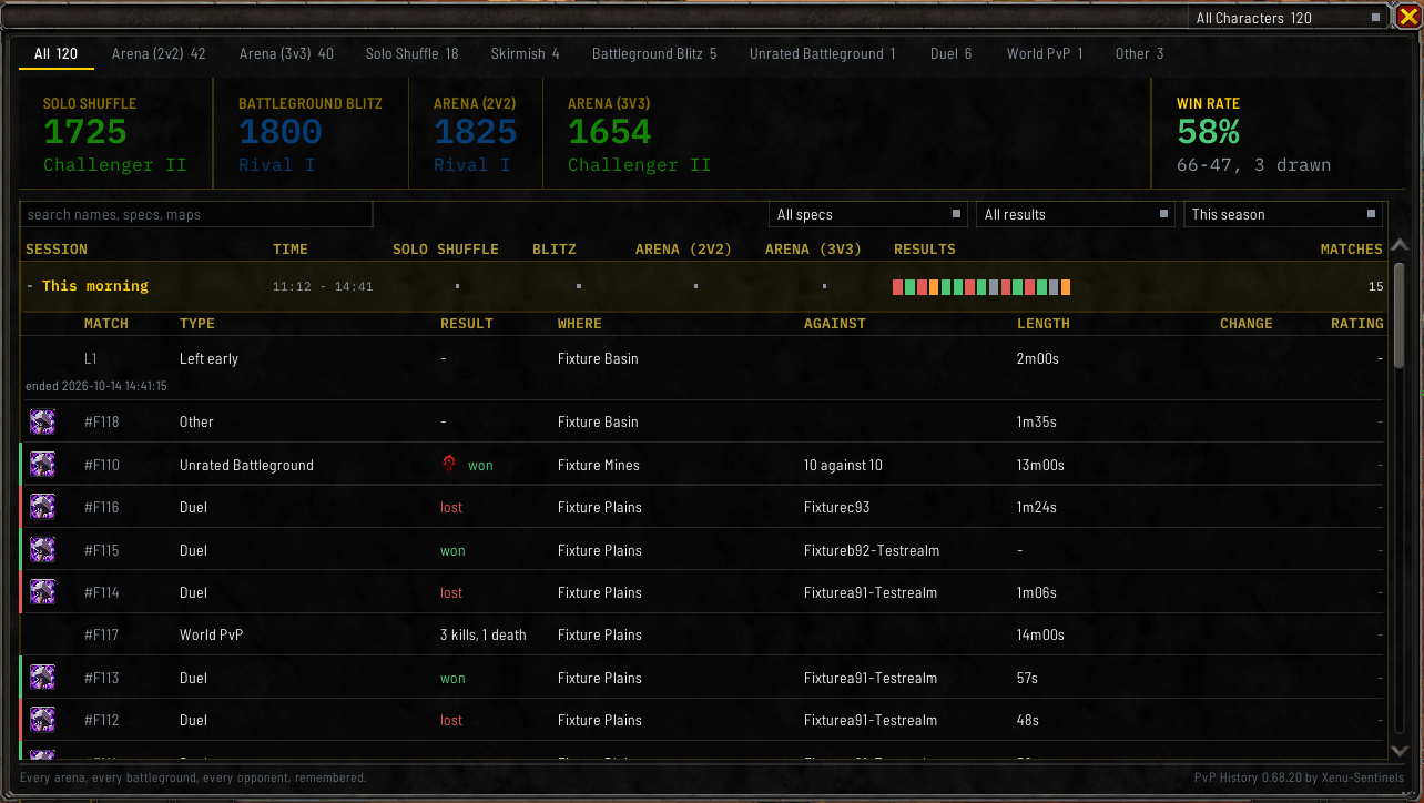 The match history window