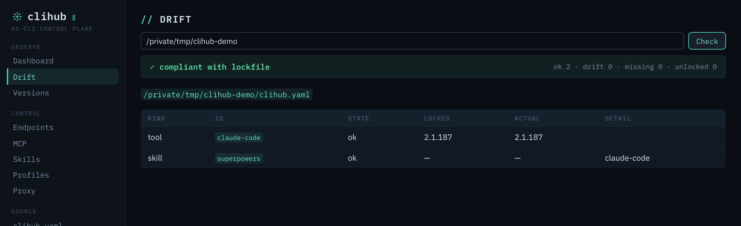 GUI Drift panel