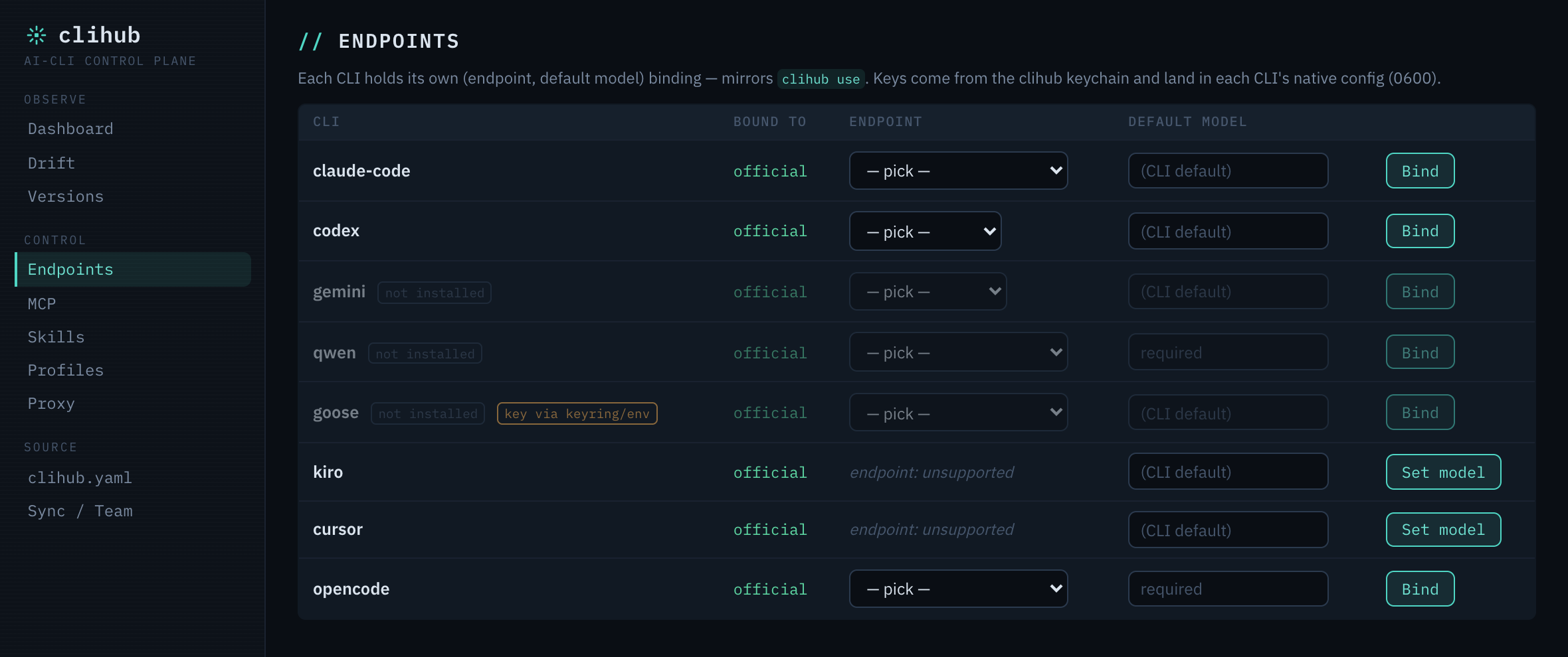 GUI Endpoints panel