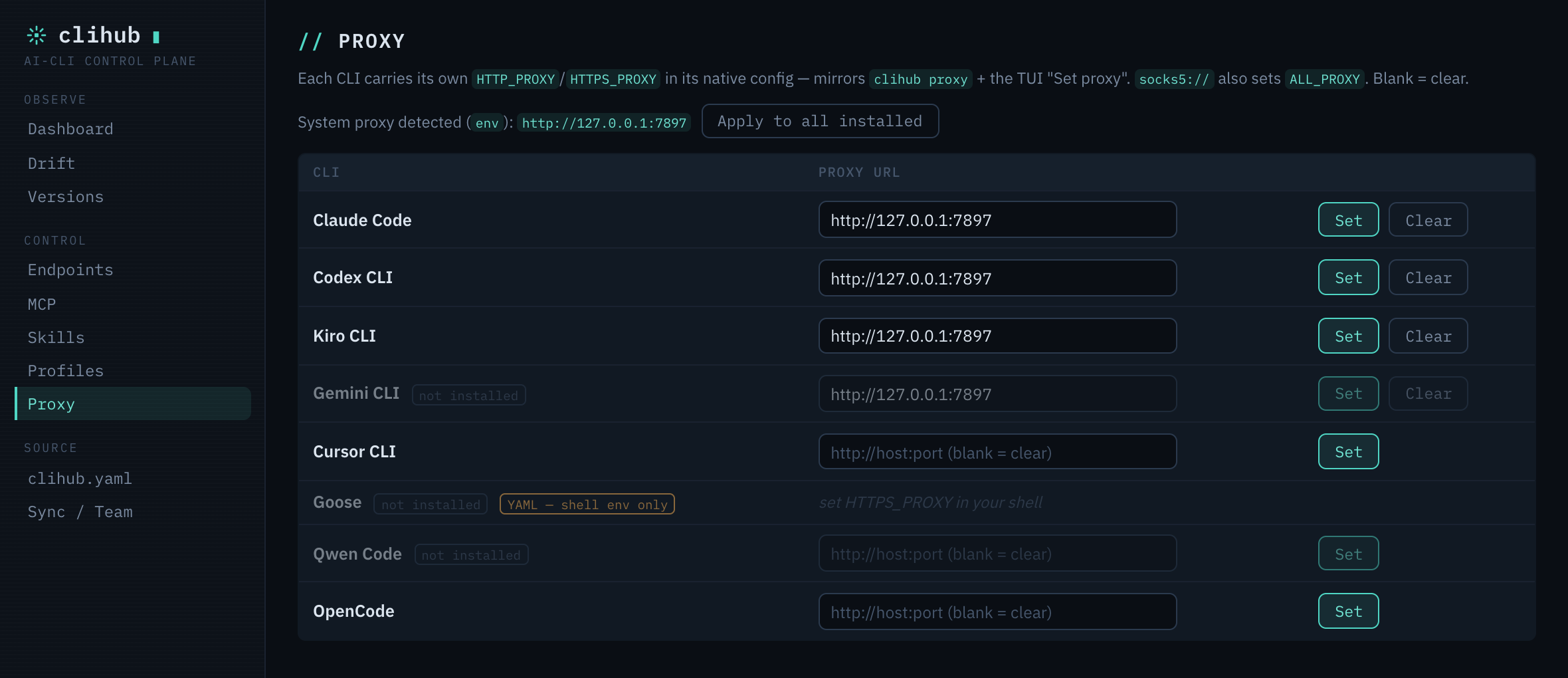 GUI Proxy panel