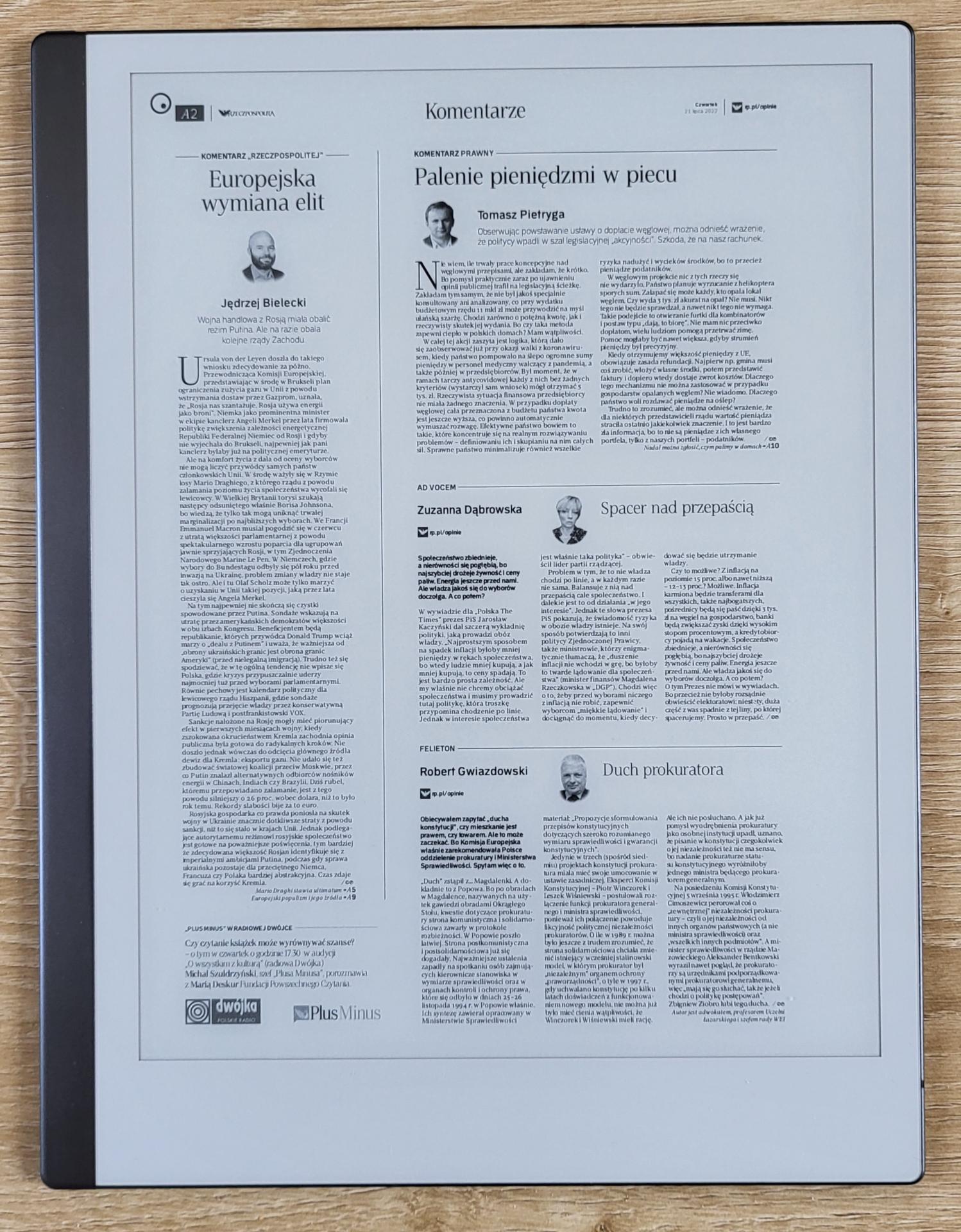Newspaper PDF as shown on Remarkable 2 tablet