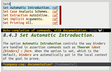 Auto-completion of commands, with documentation