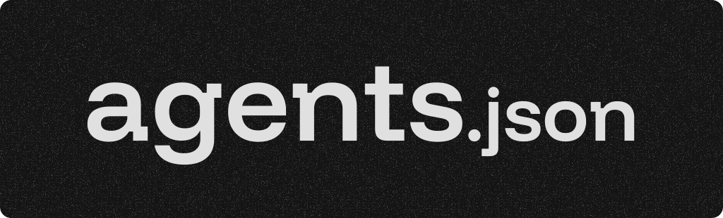 Shows a white agents.json Logo with a black background.