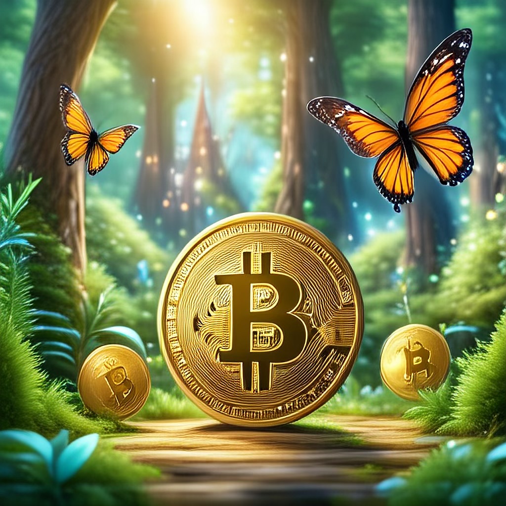 WildNFT #23: Butterfly in Forest collecting Bitcoin