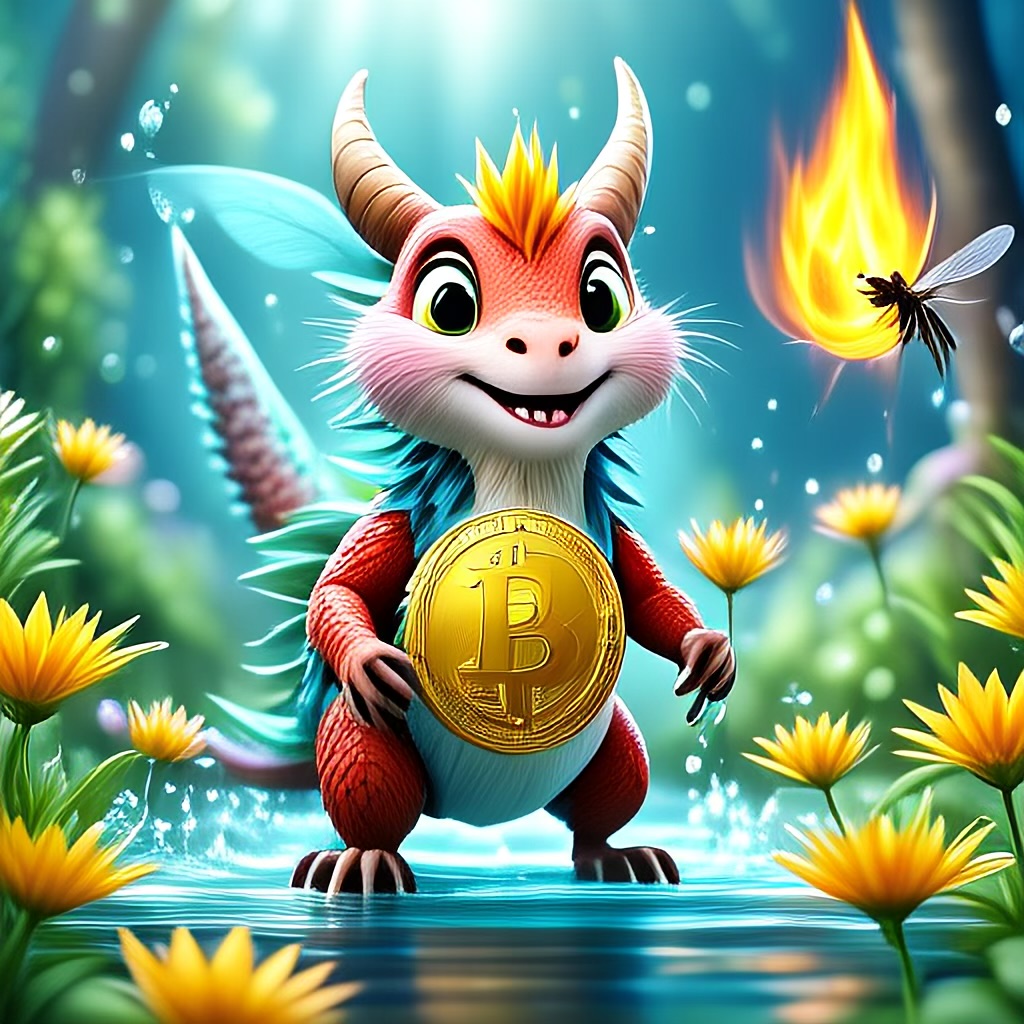 WildNFT #27: Mythical Red Squirrel in Water with Bitcoin