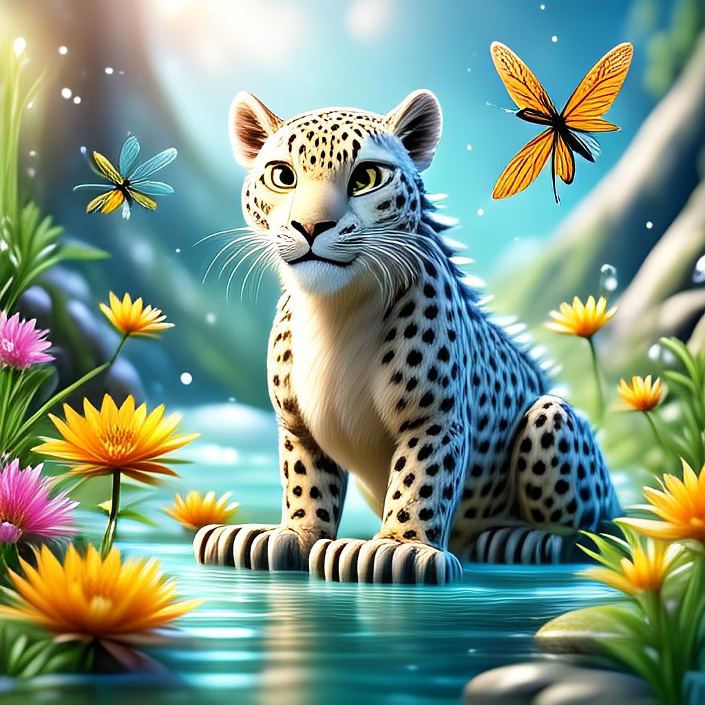 WildNFT #31: White Tiger in Magical Water with Flowers