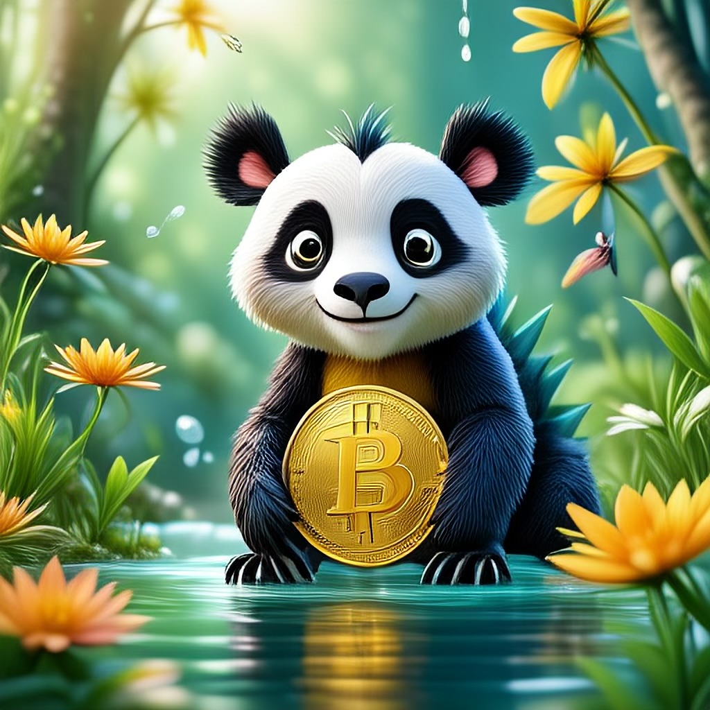 WildNFT #38: Mythical Panda in Water with Bitcoin