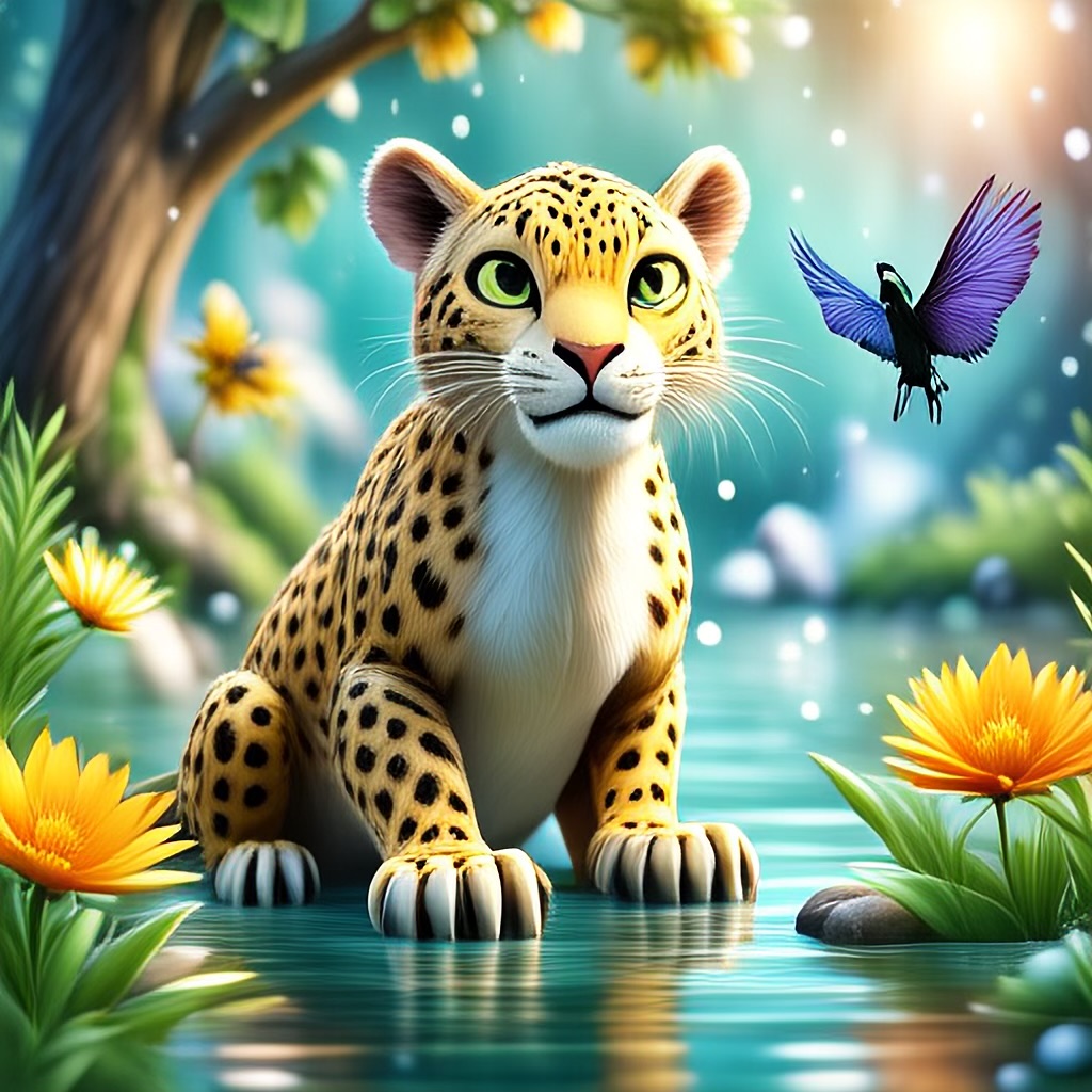 WildNFT #39: Leopard in Water with Flowers