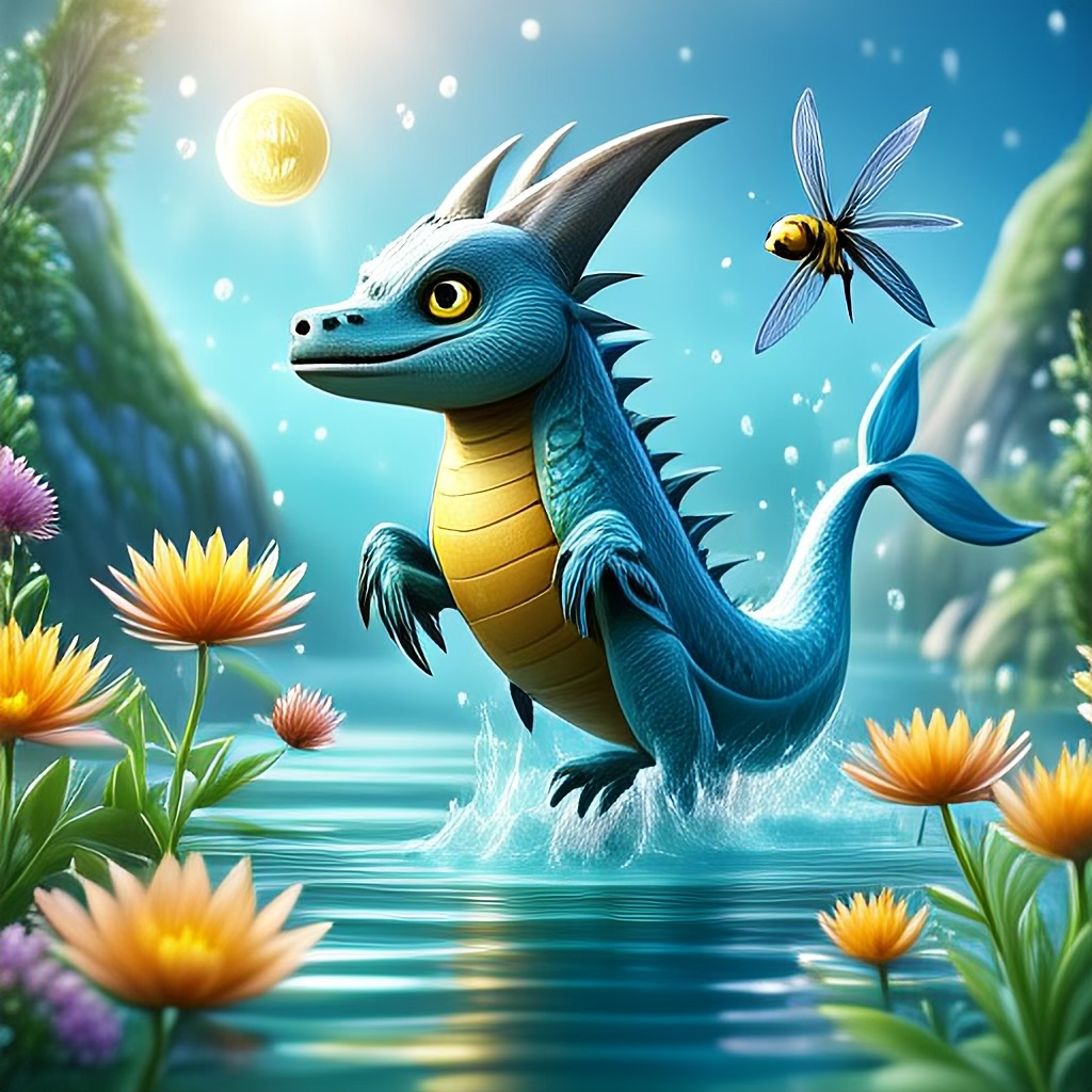 WildNFT #4: Mythical Dolphin in Water with Flowers