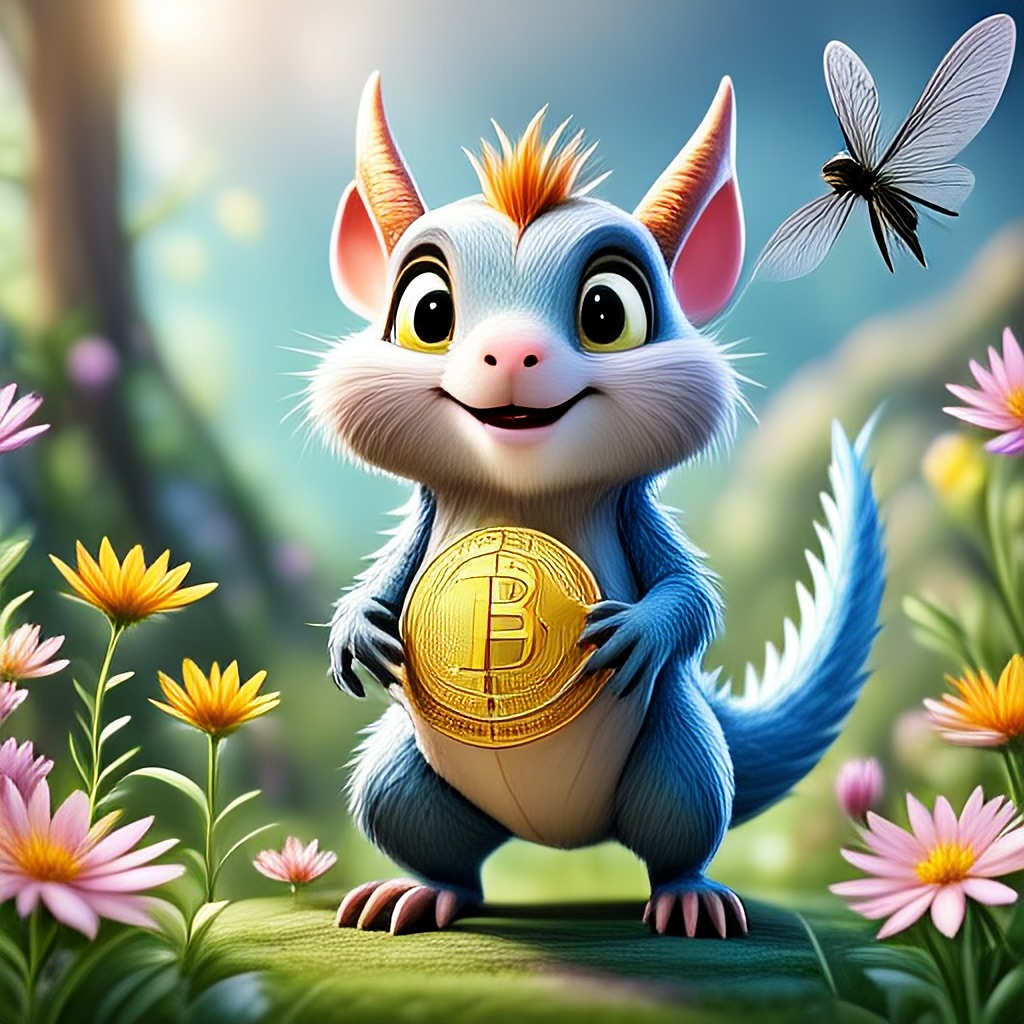 WildNFT #42: Blue Squirrel in Garden with Bitcoin