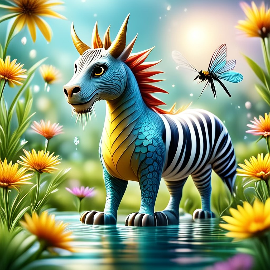 WildNFT #46: Mythical Zebra in Water with Flowers