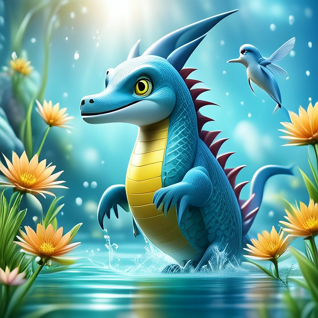 WildNFT #64: Mythical Dolphin in Water with Flowers