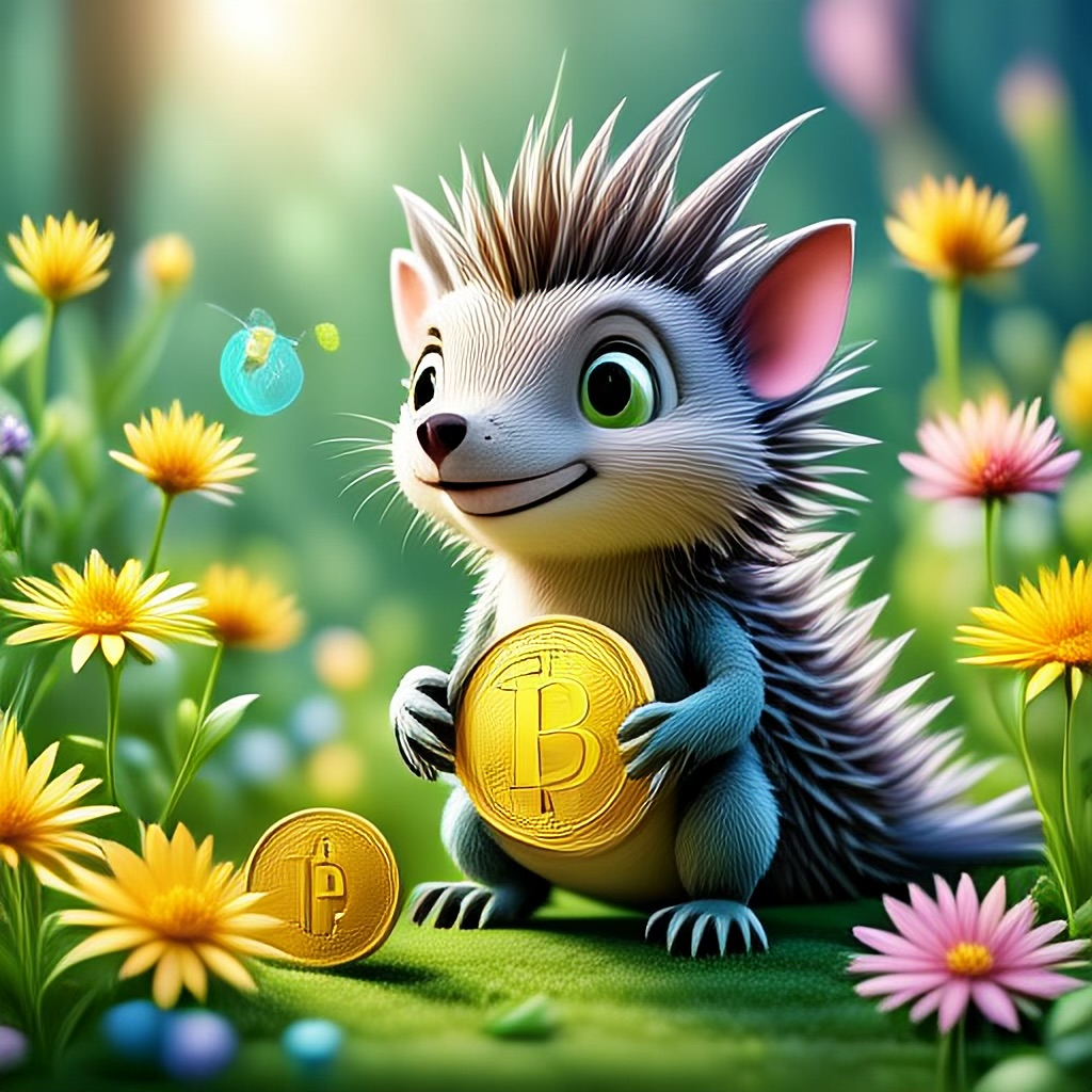 WildNFT #70: Hedgehog in Garden with Bitcoin