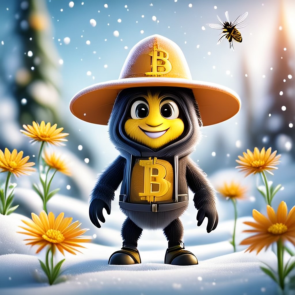 WildNFT #77: Bee in Snow with Bitcoin Suit