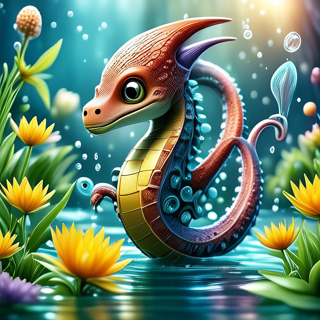 WildNFT #81: Mythical Octopus in Water with Flowers