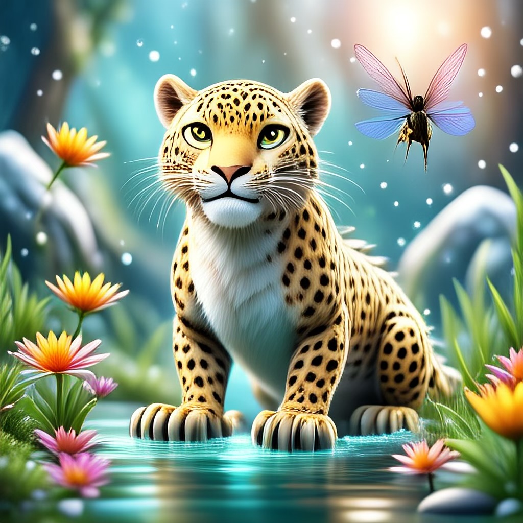 WildNFT #87: Leopard in Water with Flowers