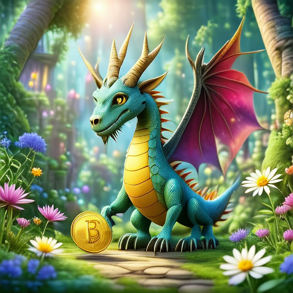 WildNFT #91: Dragon in Magical Forest with Bitcoin