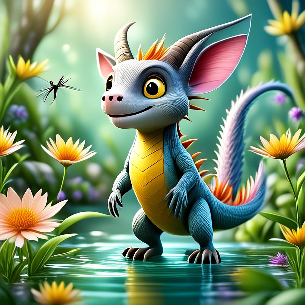 WildNFT #32: Mythical Possum in Magical Water with Flowers