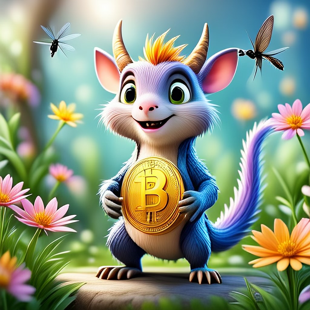 WildNFT #33: Mythical Squirrel in Magical Garden with Bitcoin